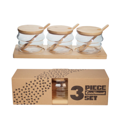 3 Piece Condiment Set with Wooden Spoon