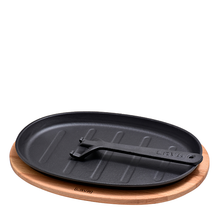Load image into Gallery viewer, Lava Oval Cast Iron Plate With Wooden Base 18x28cm
