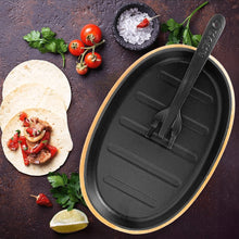 Load image into Gallery viewer, Lava Oval Cast Iron Plate With Wooden Base 18x28cm
