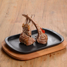Load image into Gallery viewer, Lava Rectangular Cast Iron Plate With Wooden Base 32x20cm
